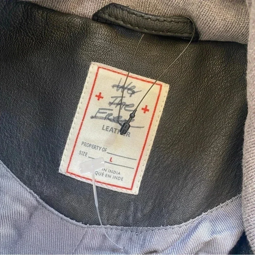NWT Free People Leather Moto Jacket Hooded Black Gray We The Free